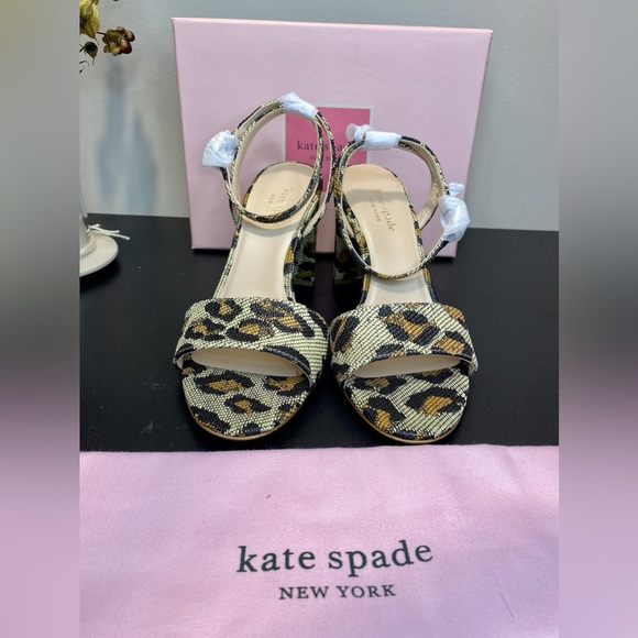KATE SPADE Odele Leopard Raffia Block Heel Sandals | Size 7.5B | NATURAL NIB - Picture 7 of 9